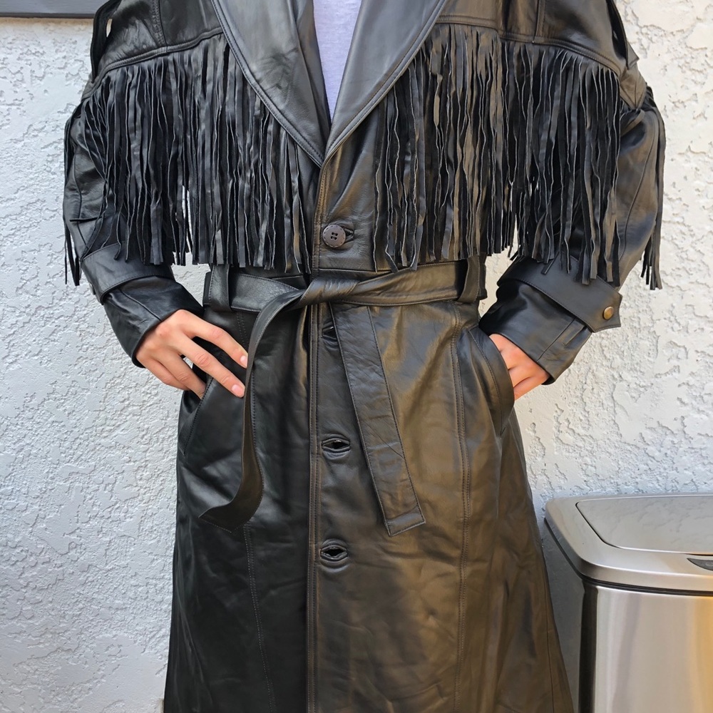 Leather jacket long  whith fringes
